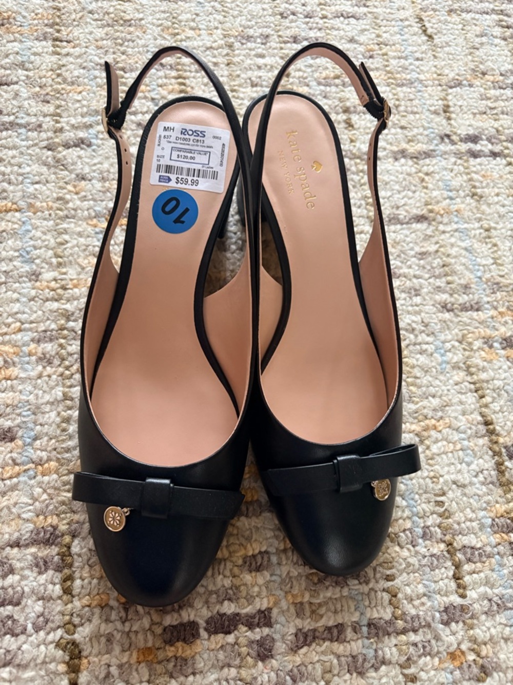 kate spade Black Leather Slingback Bow Mules